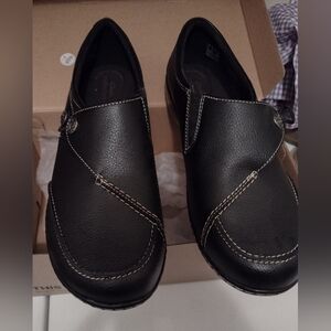 Clark's Ashland Lane Q  black leather women's 12 wide shoes